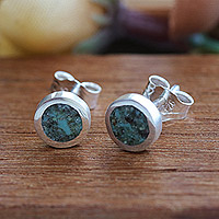 Turquoise stud earrings, 'Green Dots' - Salvaged Turquoise Stud Earrings from Brazil