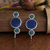 Lapis lazuli drop earrings, 'Blue-Green Bubbles' - Lapis Lazuli and Turquoise Earrings with Sterling Silver