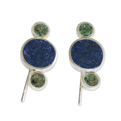 Lapis lazuli drop earrings, 'Blue-Green Bubbles' - Lapis Lazuli and Turquoise Earrings with Sterling Silver