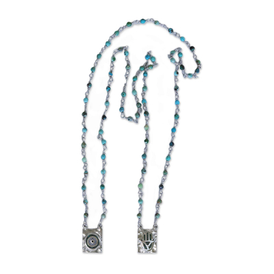 Türkis-Halskette, 'Global Love' - Sterling Silber Perlen Skapulier Stil Halsketten aus Brasilien