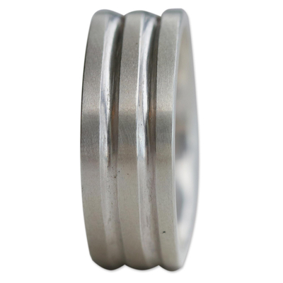 Sterling silver band ring, 'Parallel Circles' - Sterling Silver Grooved Matte Finish Band Ring from Peru