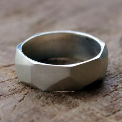 Sterling silver band ring, 'Faceted Beauty' - Multi-Faceted Sterling Silver Unisex Ring from Brazil