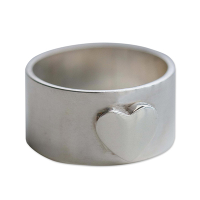 Sterling silver band ring, 'Glowing Heart' - Band Ring with a Heart in Sterling Silver