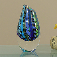 Handblown art glass vase, 'Carnival Color Fantasy' (6 inch) - Collectible Handblown Murano Inspired Art Vase (6 Inch)