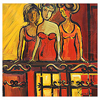 'Balcony Women' - Acrylic on Canvas Original Painting