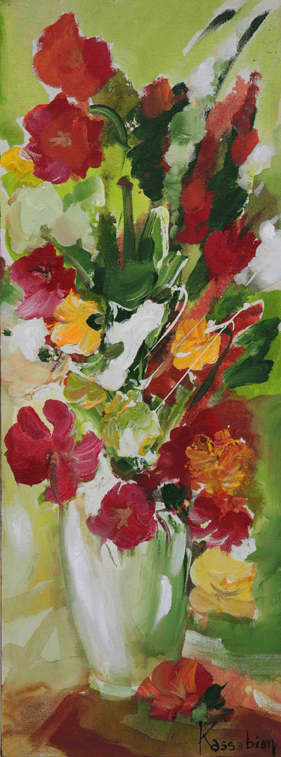 'Floral Still Life' - Acrylic on Canvas Floral Still Life Figurative Painting