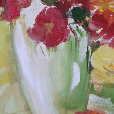 'Bodegón floral' - Acrílico sobre lienzo Bodegón floral Pintura figurativa