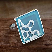 Agate cocktail ring, 'Shade and Shadow' - Artisan Crafted Blue Agate Ring