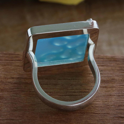 Agate cocktail ring, 'Shade and Shadow' - Artisan Crafted Blue Agate Ring
