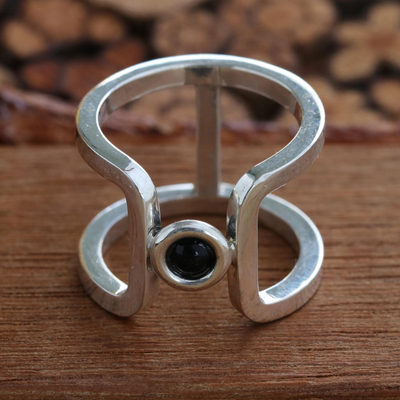 Agate band ring, 'U-Turn' - Modern Black Agate Band Ring