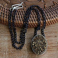 Druzy agate pendant necklace, 'Dark Affinity'
