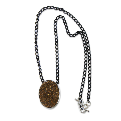 Druzy agate pendant necklace, 'Dark Affinity' - Bronze Druzy Agate Necklace