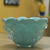 Hand blown art glass vase, 'Ruffled Blue Basket' (4 inch) - Brazilian Hand Blown Atlantic Blue Art Glass Vase 4 In Tall