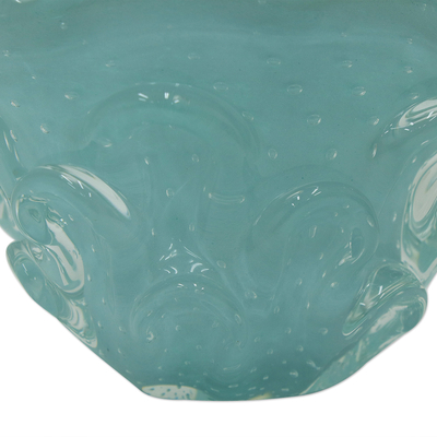Mundgeblasene Kunstglasvase, (4 Zoll) - Brasilianische mundgeblasene atlantische blaue Kunstglasvase, 10,2 cm hoch