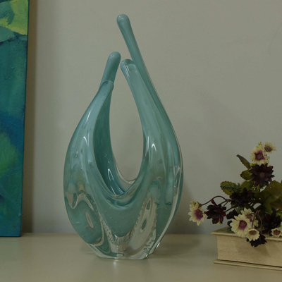 Hand blown art glass vase, 'Atlantic Blue' - Brazilian Hand Blown Atlantic Blue Art Glass Vase