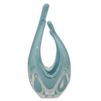 Vase aus mundgeblasenem Kunstglas, 'Atlantic Blue'. - Brasilianische mundgeblasene atlantische blaue Kunstglasvase