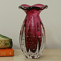 Handblown art glass vase, Tall Cherry Marmalade (9 inch)