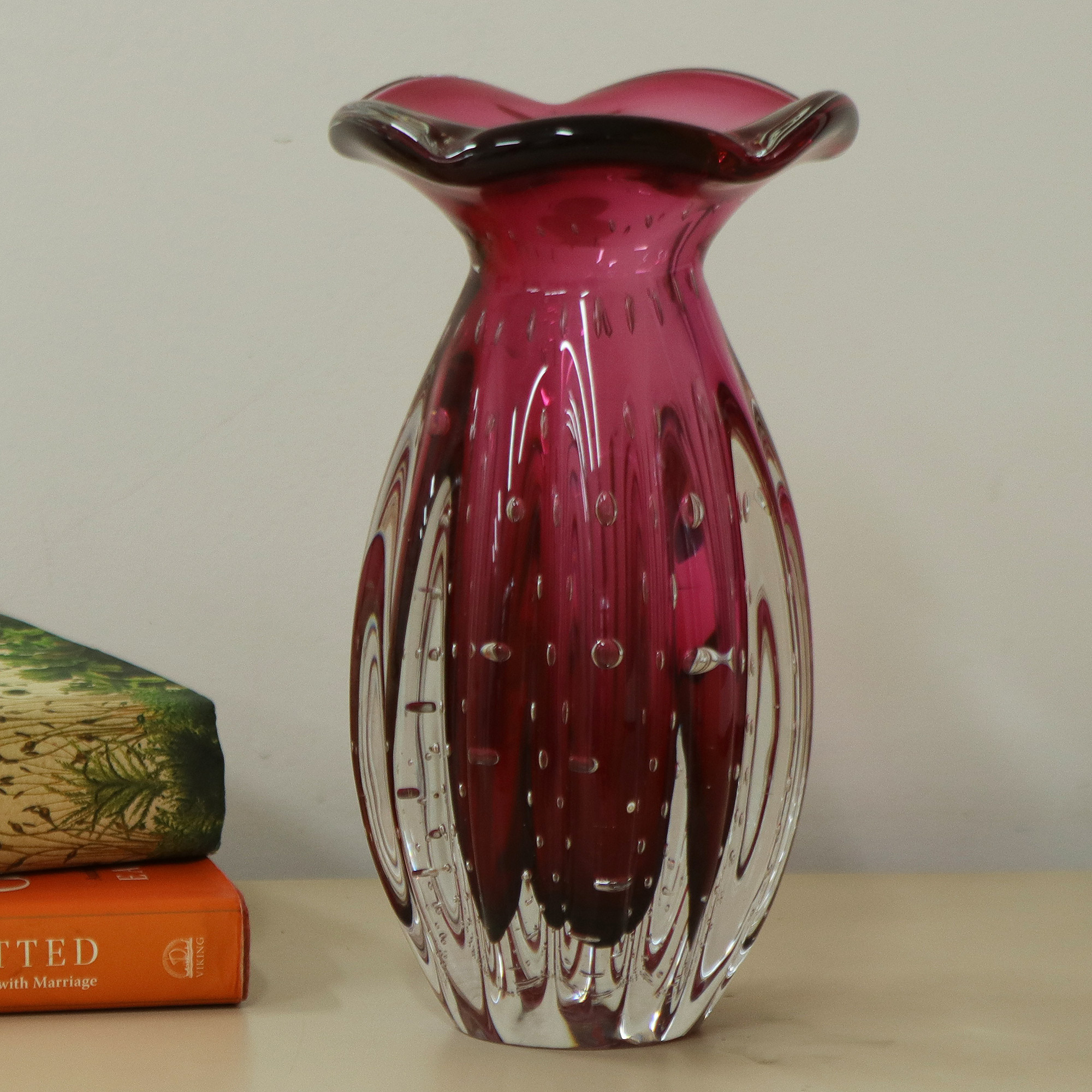 Brazilian Ruffled Deep Red Blown Art Glass Vase 9 Inch Tall - Tall ...