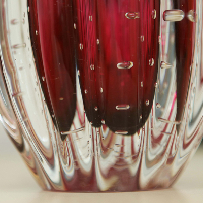 Handblown art glass vase, 'Tall Cherry Marmalade' (9 inch) - Brazilian Ruffled Deep Red Blown Art Glass Vase 9 Inch Tall