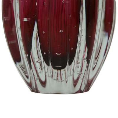 Handgeblasene Kunstglasvase, (9 Zoll) - Brasilianische gerüschte tiefrote Vase aus mundgeblasenem Kunstglas, 9 Zoll hoch