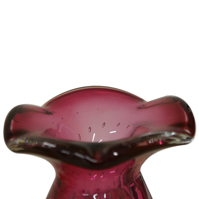 Handblown art glass vase, 'Tall Cherry Marmalade' (9 inch) - Brazilian Ruffled Deep Red Blown Art Glass Vase 9 Inch Tall