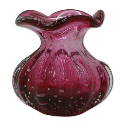 Brazilian Handblown Ruffled Deep Red Art Glass Vase (5 Inch)