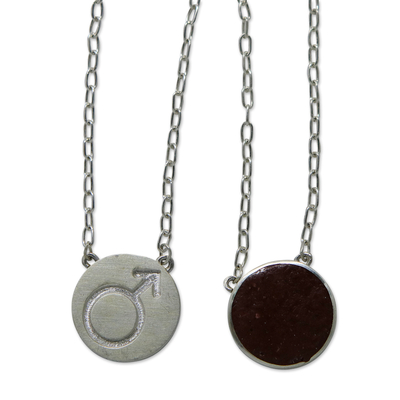 Jasper double pendant necklace, 'Celebrating Aries' - Scapular Necklace Featuring Red Jasper and 2 Sterling Silver