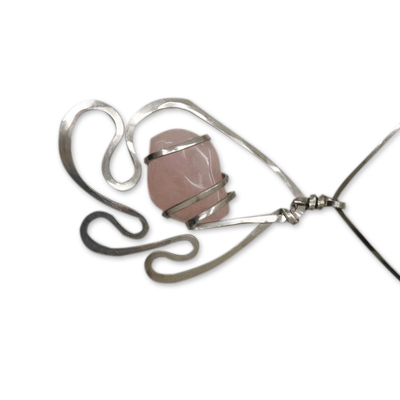 Halskette mit Rosenquarz-Anhänger - Statement-Halskette aus Edelstahl und Rosenquarz
