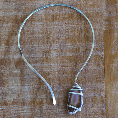 Agate pendant necklace, 'Changeling' - Modern Agate Collar Pendant Necklace