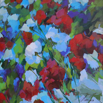 Brightly-Colored Acrylic Painting of Flowers from Brazil
