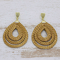 Gold-plated golden grass dangle earrings, 'Jalapao Beauty' - Golden Grass Dangle Earrings