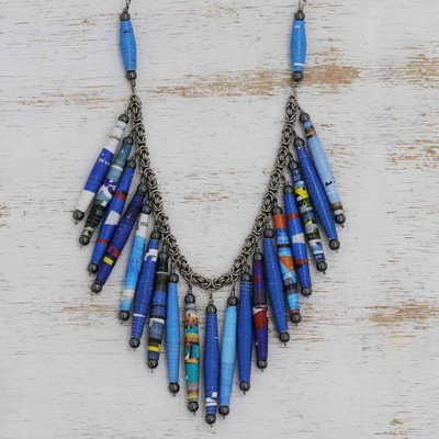 Recycled paper waterfall necklace, 'Royal Memories' - Eco-Conscious Recycled Paper Necklace