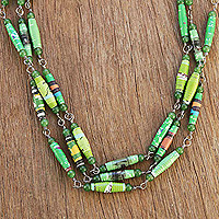 Recycled paper and quartz link necklace, 'Eco Enchantment' - Green Quartz and Recycled Paper Eco-Friendly Link Necklace