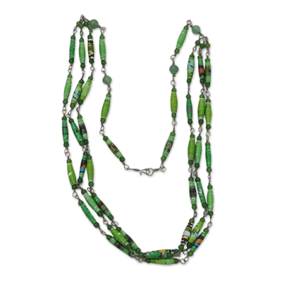 Recycled paper and quartz link necklace, 'Eco Enchantment' - Green Quartz and Recycled Paper Eco-Friendly Link Necklace
