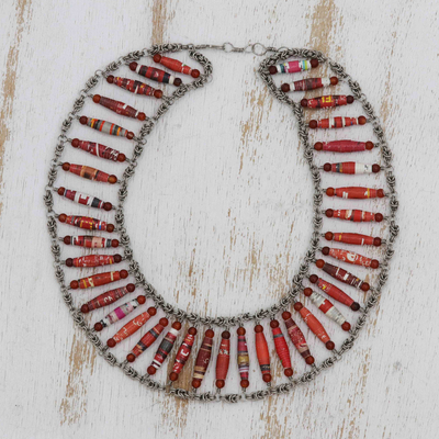 Recycled paper and agate statement necklace, 'Eco Diva' - Handcrafted Recycled Paper Necklace from Brazil