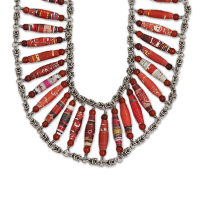 Recycled paper and agate statement necklace, 'Eco Diva' - Handcrafted Recycled Paper Necklace from Brazil