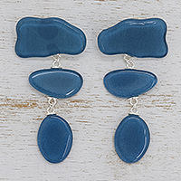 Fused glass dangle earrings, 'Azure Pools' - Artisan Crafted Fused Glass Earrings in Blue