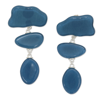 Pendientes colgantes de vidrio fundido - Aretes artesanales de vidrio fundido en azul