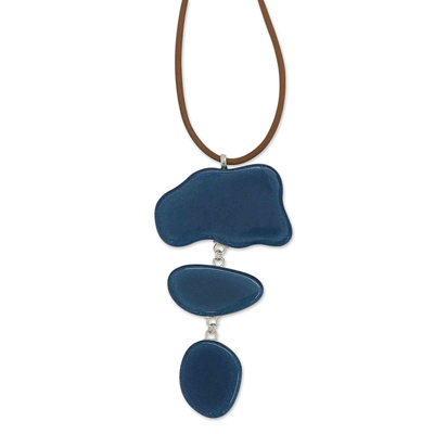 Halskette mit Anhänger aus geschmolzenem Glas - Blaue Statement-Halskette aus geschmolzenem Glas
