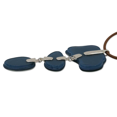 collar con colgante de vidrio fundido - Collar llamativo de vidrio fundido azul