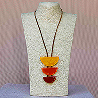 Fused glass pendant necklace, 'Sunset Reflection' - Artisan Crafted Fused Glass Necklace