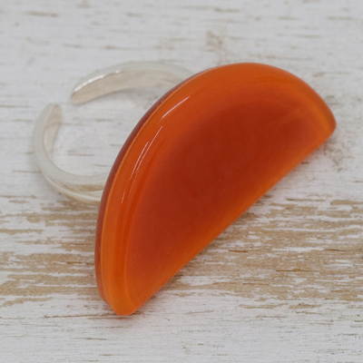 Fused glass cocktail ring, 'Bright Sunrise' - Art Glass Ring from Brazil