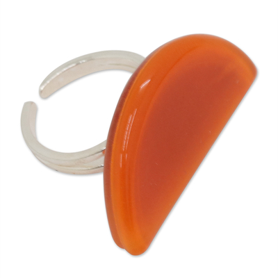 Fused glass cocktail ring, 'Bright Sunrise' - Art Glass Ring from Brazil