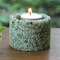 Green quartz tealight candle holder, 'Compassion Spirit' - Green Quartz Tealight Candle Holder Crafted in Brazil