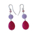Quartz and amethyst dangle earrings, 'Springtime colours' - Brazilian Hot Pink Quartz & Amethyst Dangle Earrings