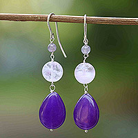 Quartz and amethyst dangle earrings, 'Springtime Purple'