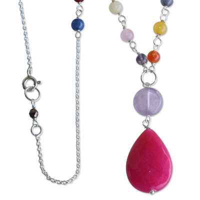 Collar con colgante de múltiples piedras preciosas - Collar brasileño de cuarzo rosa intenso y piedras preciosas Múltiples
