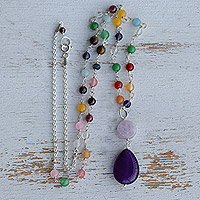 Multi-gemstone pendant necklace, 'Purple in Springtime' - Brazilian Purple Quartz & Multi-Gemstone Necklace