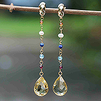 Multi-gemstone dangle earrings, 'Golden Springtime' - Citrine Earrings from Brazil with 5 More Kinds of Gems