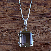 Smoky quartz pendant necklace, 'Mysticism' - Square Cut Brazilian 4 Ct Smoky Quartz Pendant Necklace